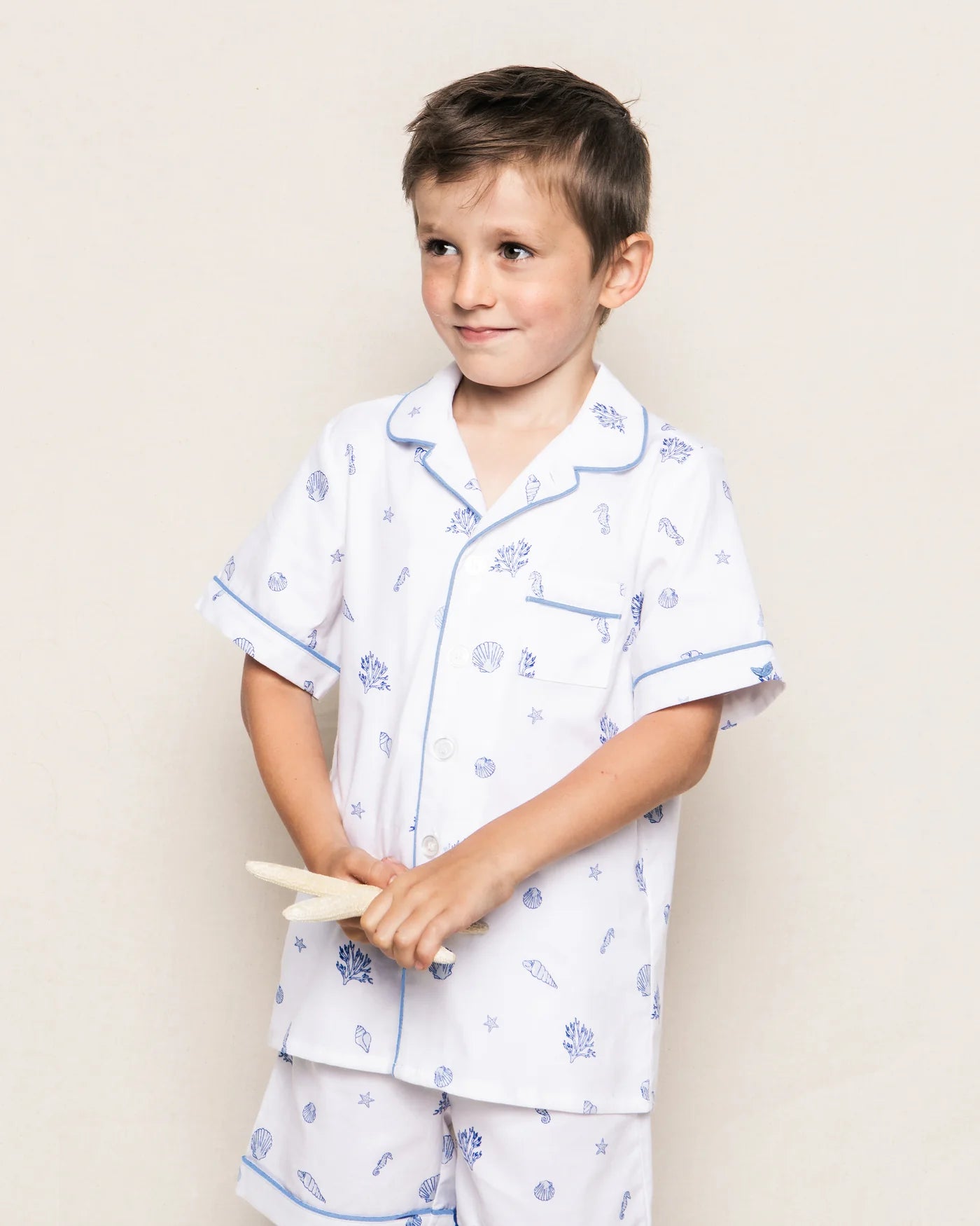 Kid's Twill Pajama Short Set in Suffolk Seashells