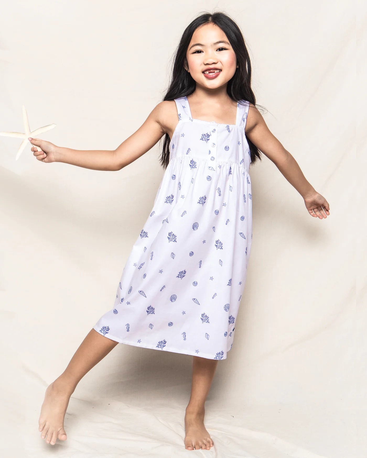 Girl's Twill Charlotte Nightgown in Suffolk Seashells