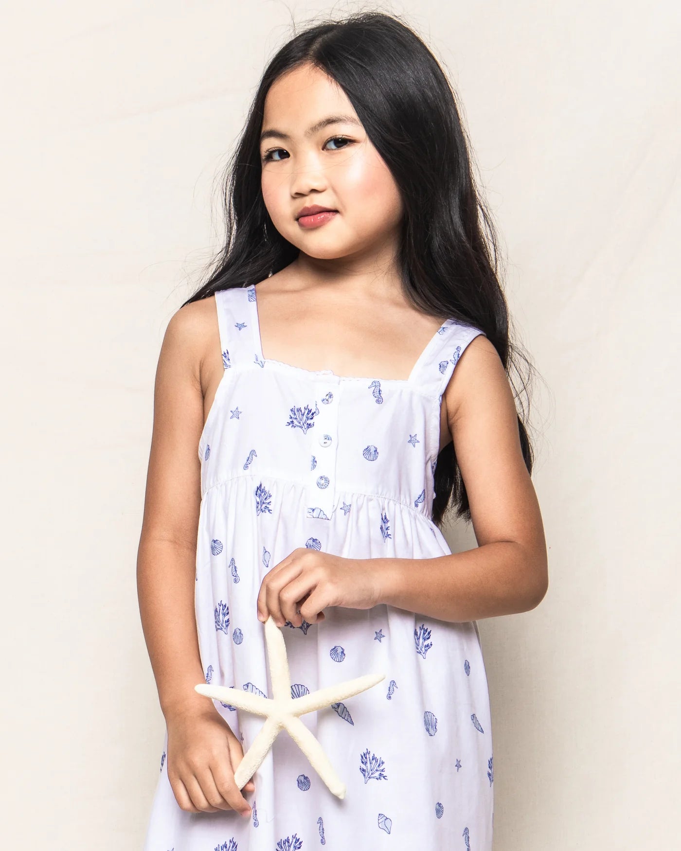 Girl's Twill Charlotte Nightgown in Suffolk Seashells