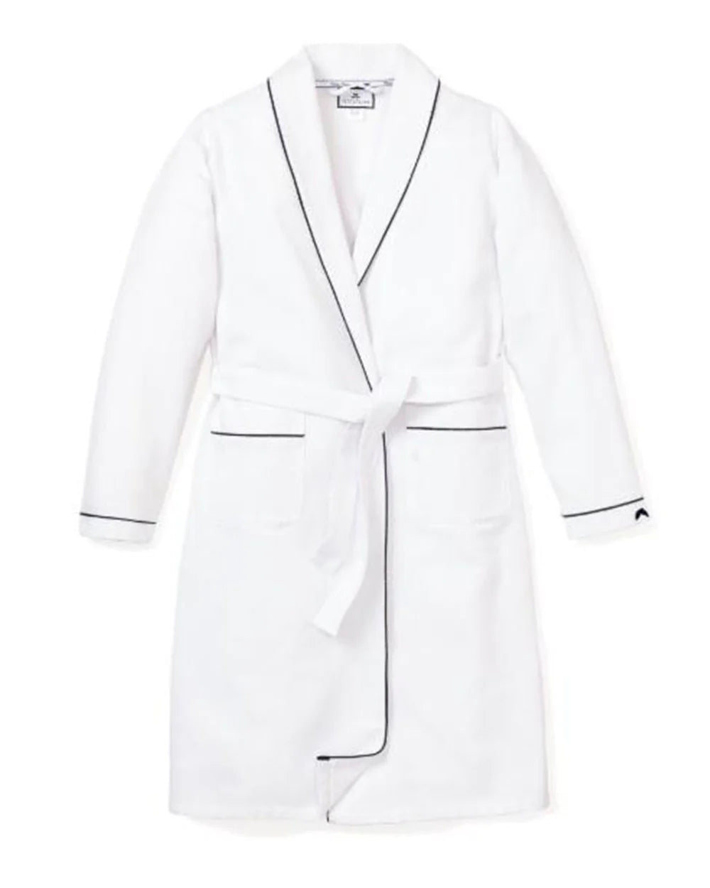 Kid's Flannel Robe in White with Navy Piping