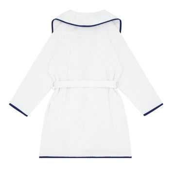 Unisex White French Terry Robe With Navy Trim