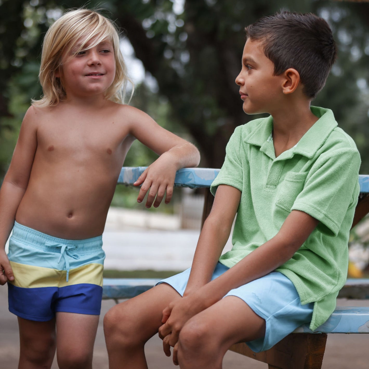 Boys Palm Green Short Sleeve French Terry Polo