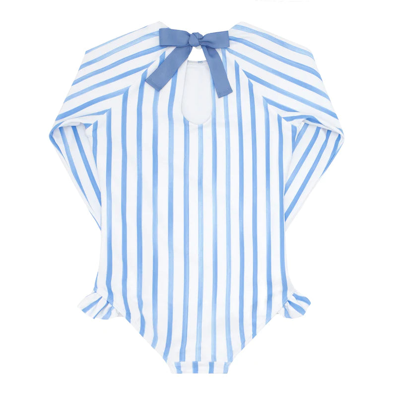 Girls Bahamian Blue Stripe Rashguard One Piece