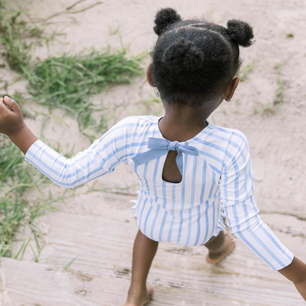 Girls Bahamian Blue Stripe Rashguard One Piece