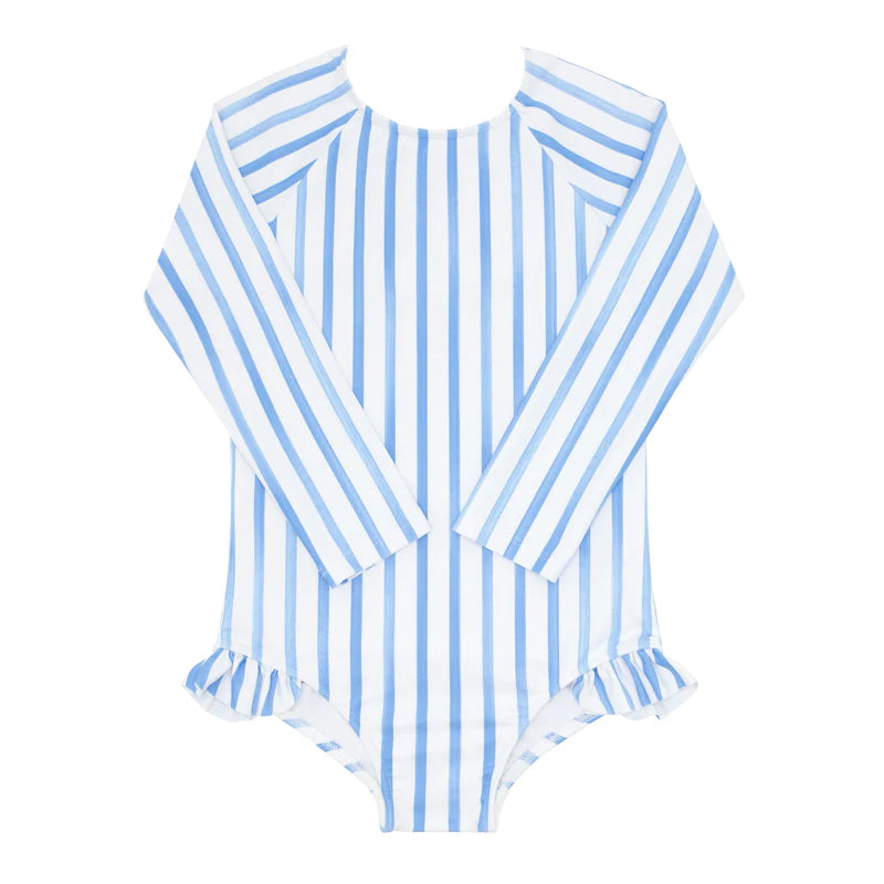 Girls Bahamian Blue Stripe Rashguard One Piece
