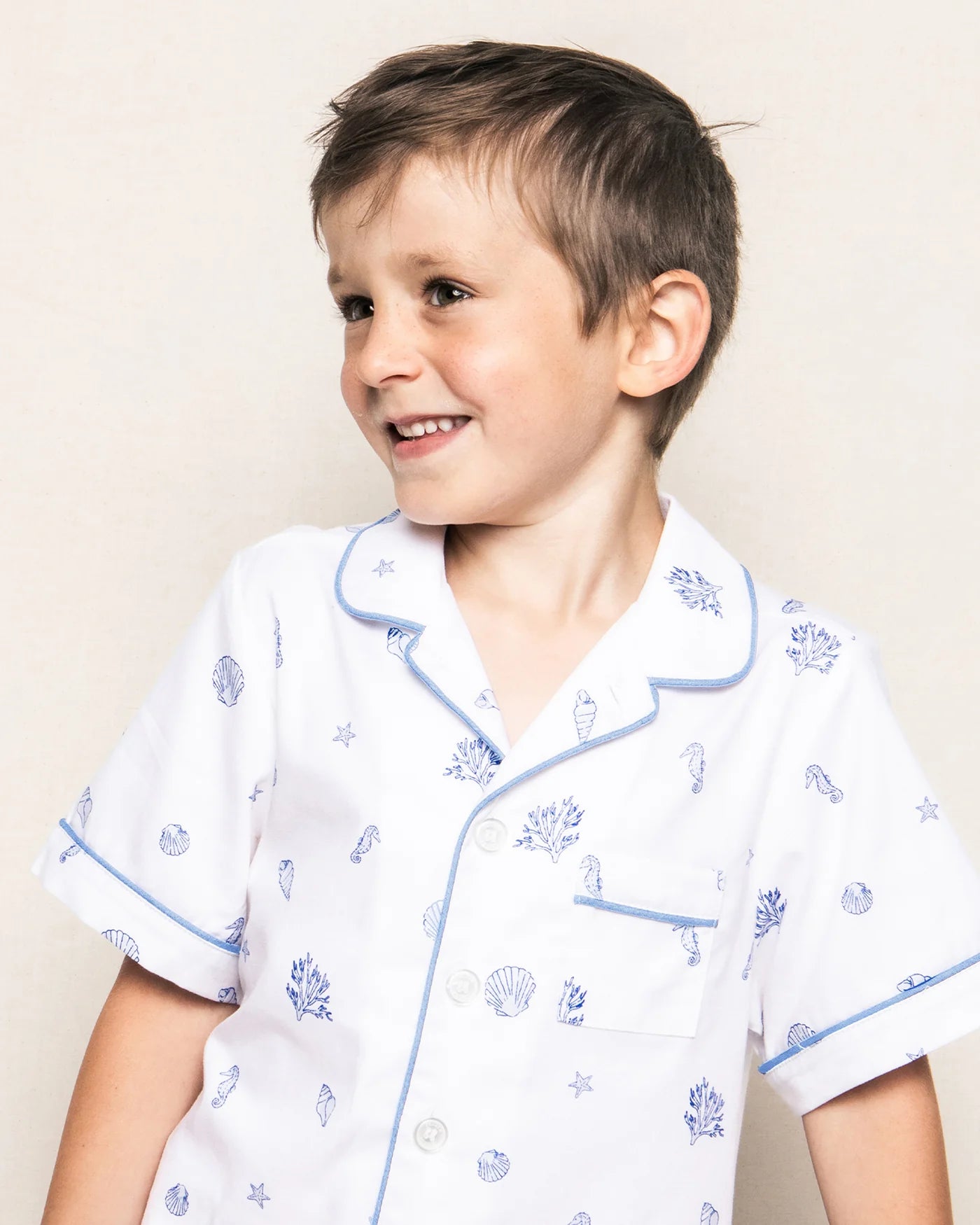 Kid's Twill Pajama Short Set in Suffolk Seashells