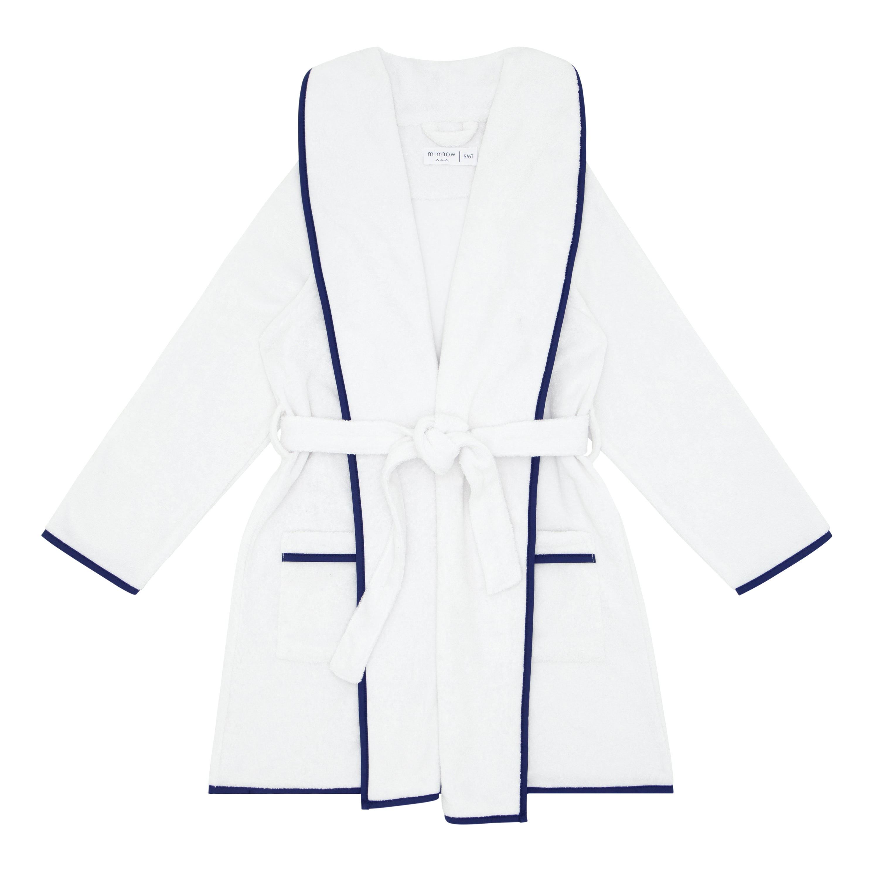 Unisex White French Terry Robe With Navy Trim