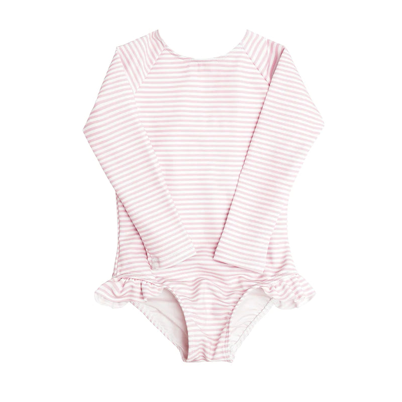 Girls Light Pink Stripe Rashguard One Piece