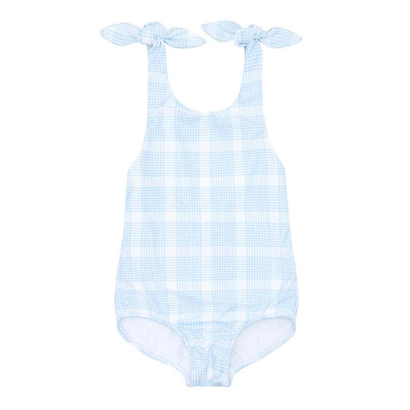 Girls Sunwashed Plaid Tie Knot One Piece