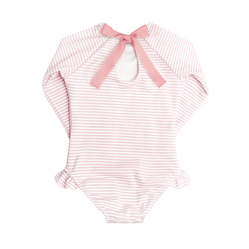 Girls Light Pink Stripe Rashguard One Piece